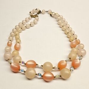 Vintage Pink Double Strand Beaded Necklace